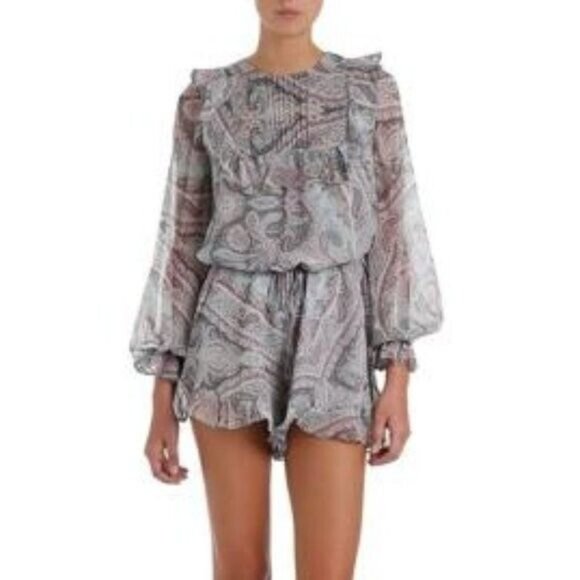 Zimmermann Pants - ZIMMERMANN Gemma Paisley Playsuit Romper Flutter Ruffle Sz 2 Silk Cute